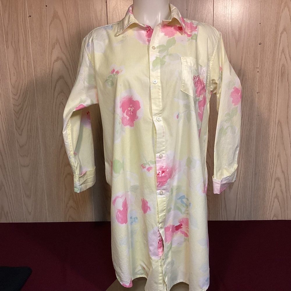 Lauren Ralph Lauren Womens Floral Sleep Shirt 3/4 sleeve cotton size medium